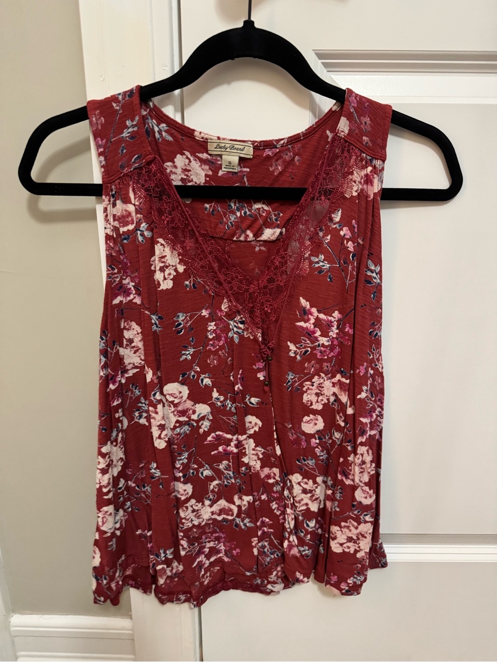 Lucky Brand Floral Lace-Trim Tank Top - Burgundy
